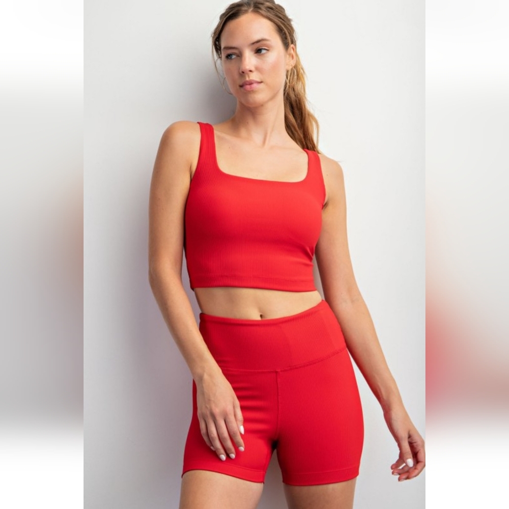 🍒 LAST ONE Valentine's Cherry Red Ribbed Workout Shorts - Picture 5 of 5